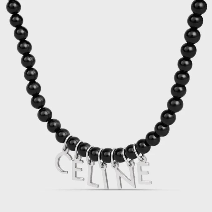 Collar de cuentas CELINE Monochroms en ónix y latón con acabado en rodio
