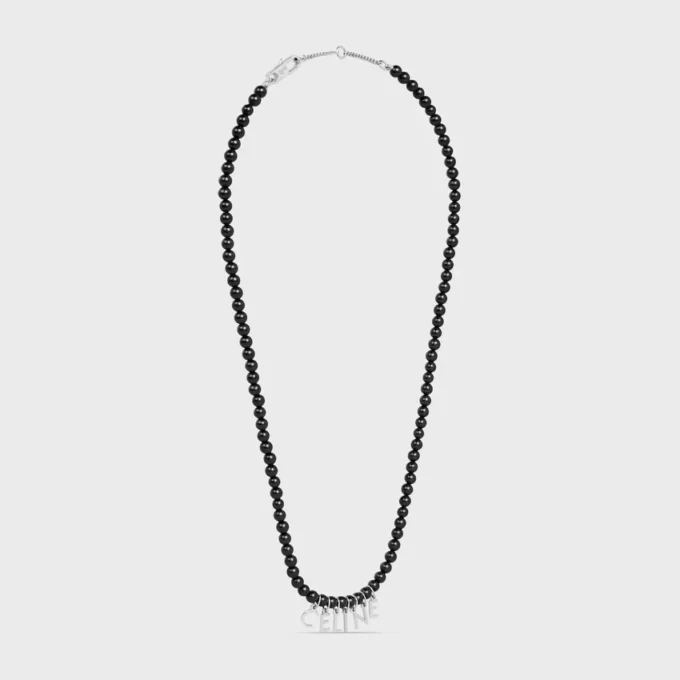 Collar de cuentas CELINE Monochroms en ónix y latón con acabado en rodio