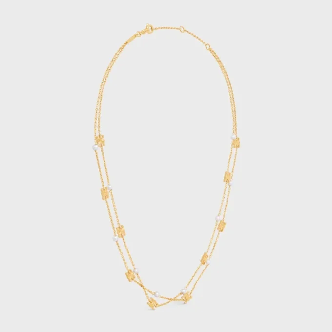 Collar doble Triomphe Pearl en latón con acabado dorado y perlas de resina Collar doble Triomphe Pearl en latón con acabado dorado y perlas de resina