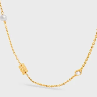 Collar Les Perles CELINE con strass, perlas de resina y latón con acabado dorado