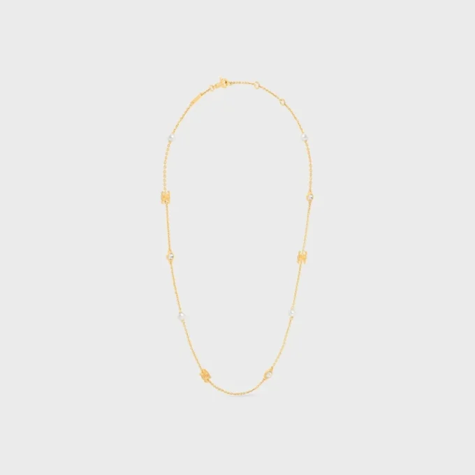 Collar Les Perles CELINE con strass, perlas de resina y latón con acabado dorado Collar Les Perles CELINE con strass, perlas de resina y latón con acabado dorado