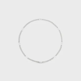 Collar Triomphe Small Gourmette en latón con acabado en rodio