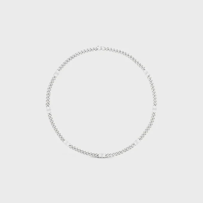 Collar Triomphe Small Gourmette en latón con acabado en rodio