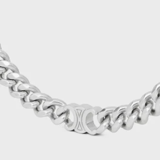 Collar Triomphe Small Gourmette en latón con acabado en rodio