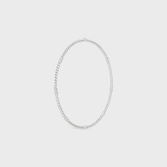 Collar Triomphe Small Gourmette en latón con acabado en rodio