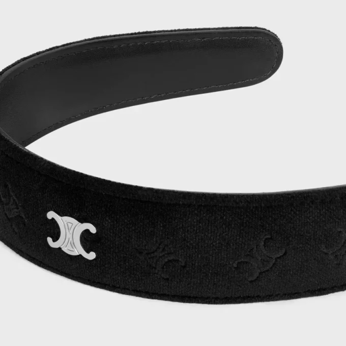 Diadema con el logotipo de CELINE estampado, en piel de becerro, poliéster y latón con acabado de rodio
