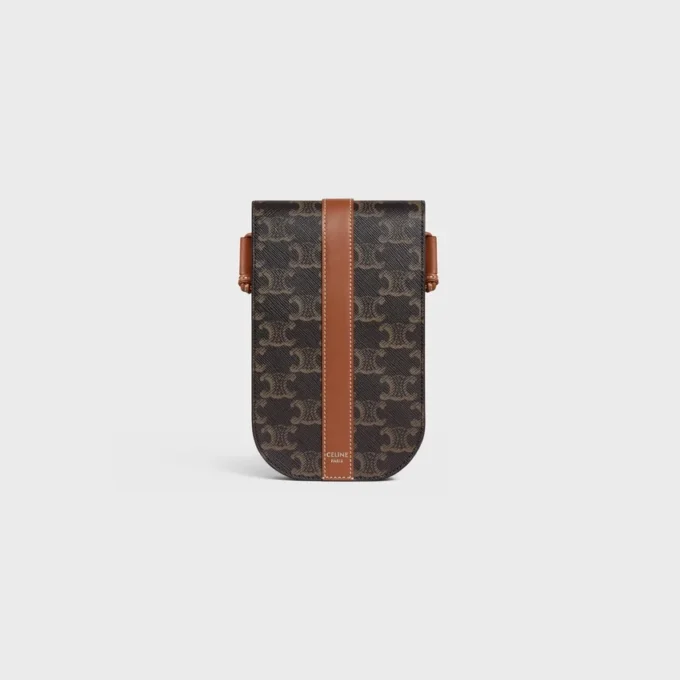 Funda para móvil con solapa en Triomphe Canvas y piel de becerro