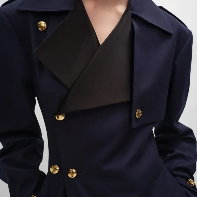 Gabardina tipo esmoquin en gabardina de algodón y lana Gabardina tipo esmoquin en gabardina de algodón y lana