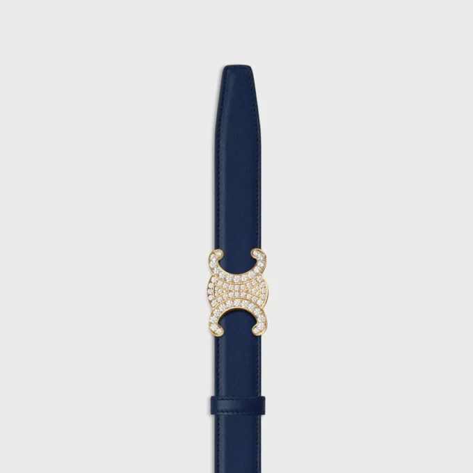 Hebilla Triomphe de latón con strass y correa reversible de 25 mm en piel de becerro lisa y granulada Hebilla Triomphe de latón con strass y correa reversible de 25 mm en piel de becerro lisa y granulada