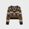 Jersey con cuello en V de cachemira jacquard Jersey con cuello en V de cachemira jacquard