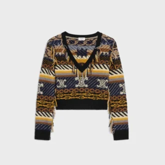 Jersey con cuello en V de cachemira jacquard