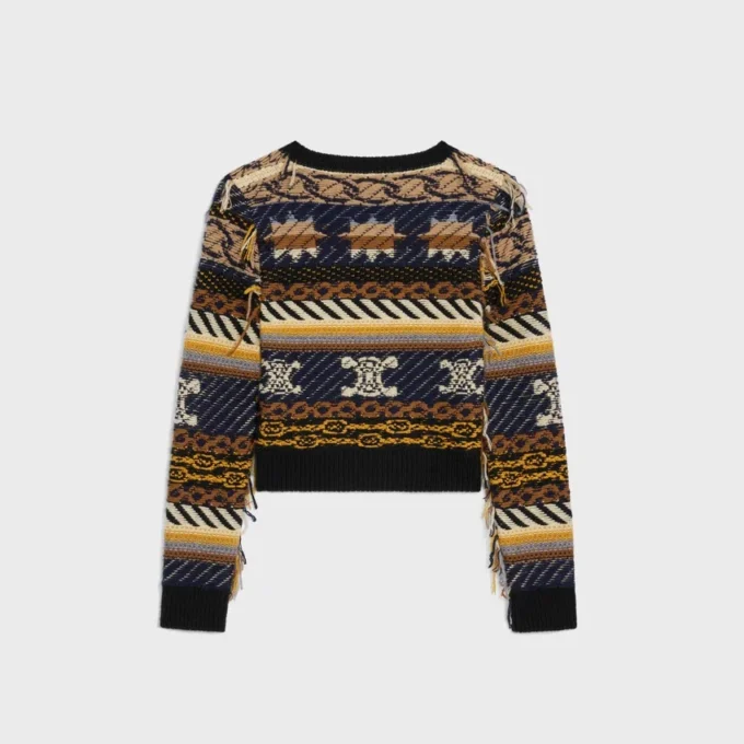 Jersey con cuello en V de cachemira jacquard Jersey con cuello en V de cachemira jacquard