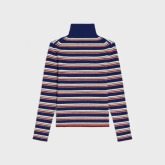 Jersey de cuello alto de lana acanalada a rayas