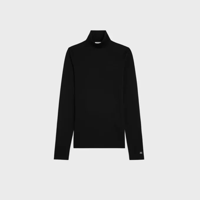 Jersey de cuello alto en jersey de algodón deportivo