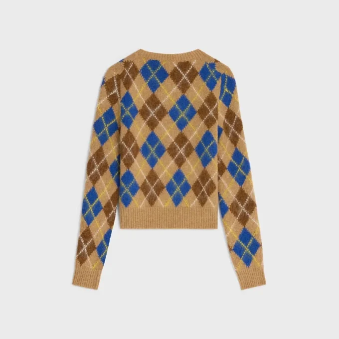 Jersey de cuello redondo en lana con diseño Argyle Jersey de cuello redondo en lana con diseño Argyle