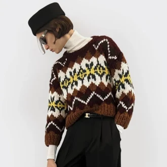 Jersey de cuello redondo en lana Fair Isle