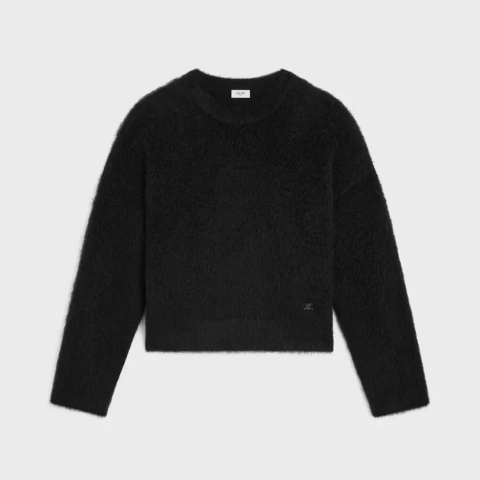 Jersey de cuello redondo en mohair cepillado Jersey de cuello redondo en mohair cepillado