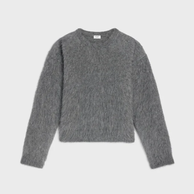 Jersey de cuello redondo en mohair cepillado Jersey de cuello redondo en mohair cepillado