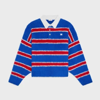 Jersey polo de algodón cepillado a rayas