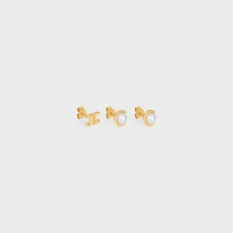 Les Perles CELINE: juego de 3 pendientes de perlas de resina y latón con acabado dorado