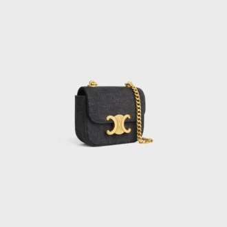 Mini Chain Claude en denim y piel de becerro