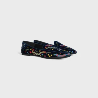 Mocasines Aura en terciopelo bordado estilo universitario