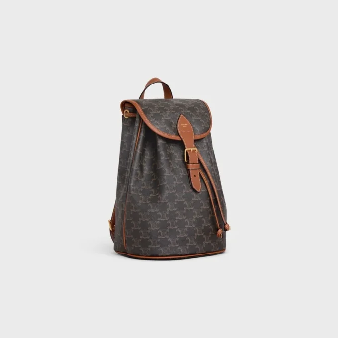 Mochila mediana Folco en Triomphe Canvas y piel de becerro Mochila mediana Folco en Triomphe Canvas y piel de becerro