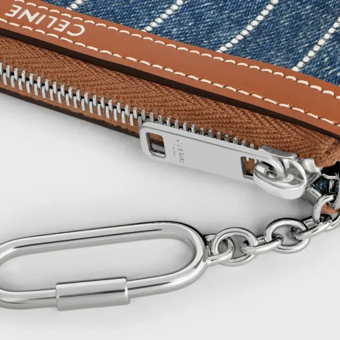 Monedero de denim a rayas con strass Monedero de denim a rayas con strass
