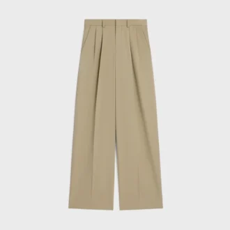 Pantalones plisados de gabardina de algodón y lana Pantalones plisados de gabardina de algodón y lana