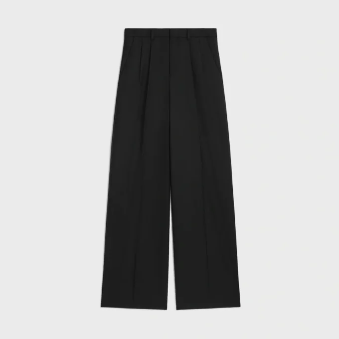 Pantalones plisados de gabardina de lana ligera
