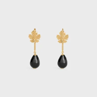 Pendiente Green Thumb Leaf en ónix y latón con acabado dorado