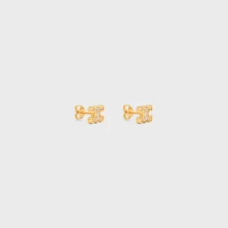 Pendientes de botón Triomphe con strass y latón con acabado dorado
