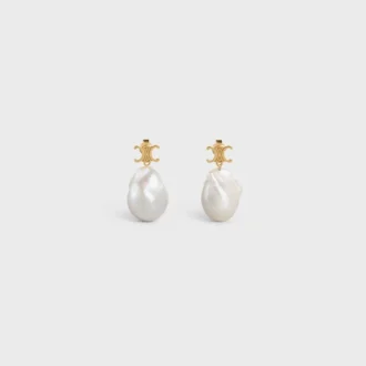 Pendientes Les Perles CELINE Baroque de latón con acabado dorado y perlas cultivadas