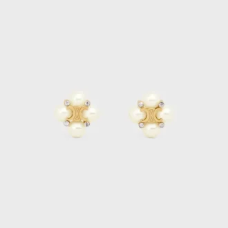 Pendientes Les Perles CELINE con strass, perlas de resina y latón con acabado dorado
