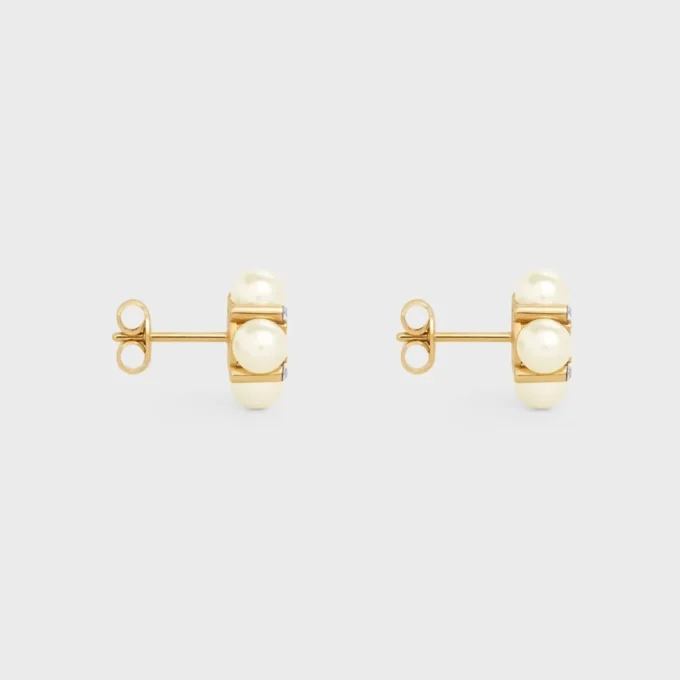 Pendientes Les Perles CELINE con strass, perlas de resina y latón con acabado dorado Pendientes Les Perles CELINE con strass, perlas de resina y latón con acabado dorado