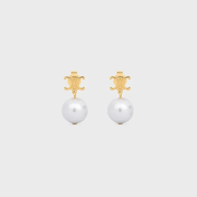 Pendientes Les Perles CELINE de latón con acabado dorado y perlas de resina Pendientes Les Perles CELINE de latón con acabado dorado y perlas de resina