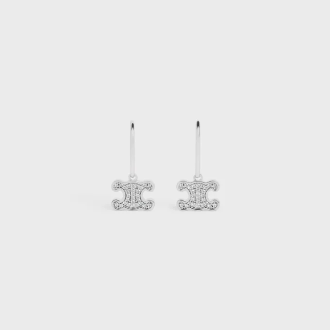 Pendientes Triomphe con pedrería, en latón con acabado de rodio y cristales Pendientes Triomphe con pedrería, en latón con acabado de rodio y cristales