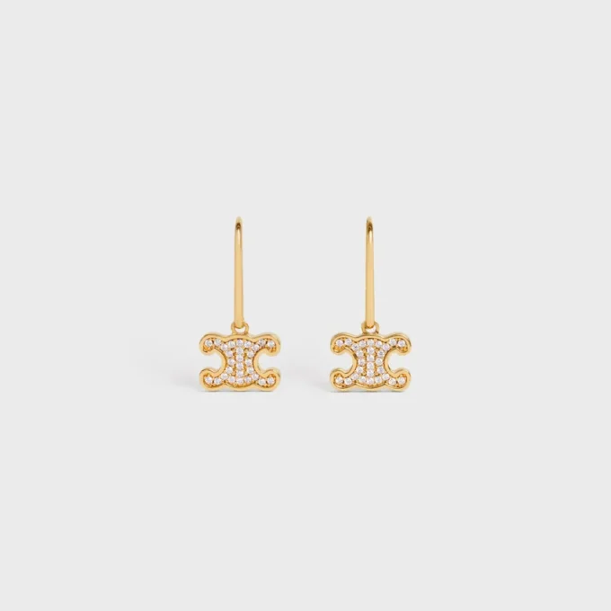 Pendientes Triomphe de strass en latón con acabado dorado y cristales Pendientes Triomphe de strass en latón con acabado dorado y cristales