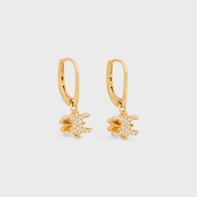 Pendientes Triomphe Solitaire Sparkle en strass y latón con acabado dorado Pendientes Triomphe Solitaire Sparkle en strass y latón con acabado dorado