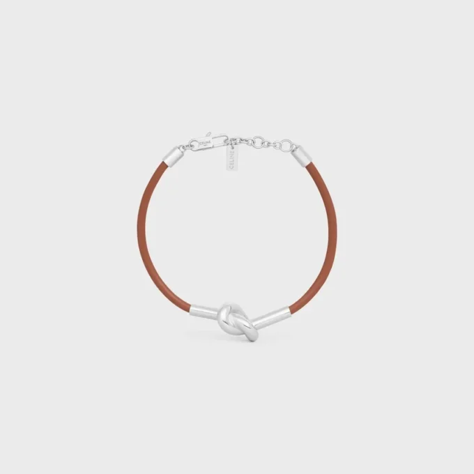 Pulsera con nudo en piel de becerro y latón con acabado de rodio Pulsera con nudo en piel de becerro y latón con acabado de rodio