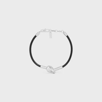 Pulsera con nudo en piel de becerro y latón con acabado de rodio