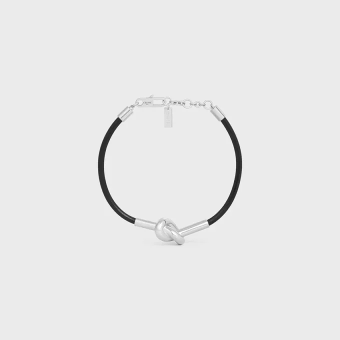Pulsera con nudo en piel de becerro y latón con acabado de rodio Pulsera con nudo en piel de becerro y latón con acabado de rodio