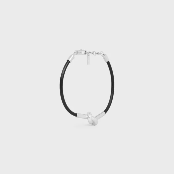 Pulsera con nudo en piel de becerro y latón con acabado de rodio Pulsera con nudo en piel de becerro y latón con acabado de rodio