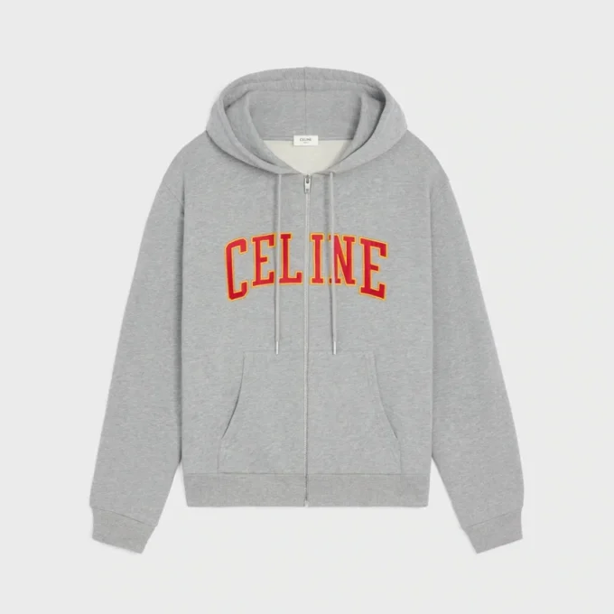 Sudadera con capucha holgada y cremallera en felpa de algodón Sudadera con capucha holgada y cremallera en felpa de algodón