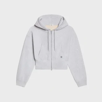 Sudadera con capucha y cremallera corta de felpa de algodón