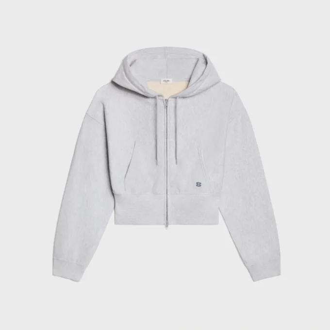 Sudadera con capucha y cremallera corta de felpa de algodón Sudadera con capucha y cremallera corta de felpa de algodón