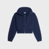 Sudadera con capucha y cremallera corta de felpa de algodón Sudadera con capucha y cremallera corta de felpa de algodón