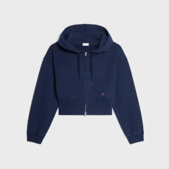 Sudadera con capucha y cremallera corta de felpa de algodón Sudadera con capucha y cremallera corta de felpa de algodón