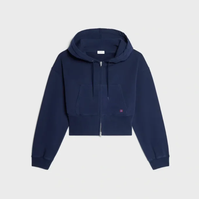 Sudadera con capucha y cremallera corta de felpa de algodón Sudadera con capucha y cremallera corta de felpa de algodón