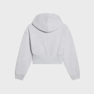 Sudadera con capucha y cremallera corta de felpa de algodón